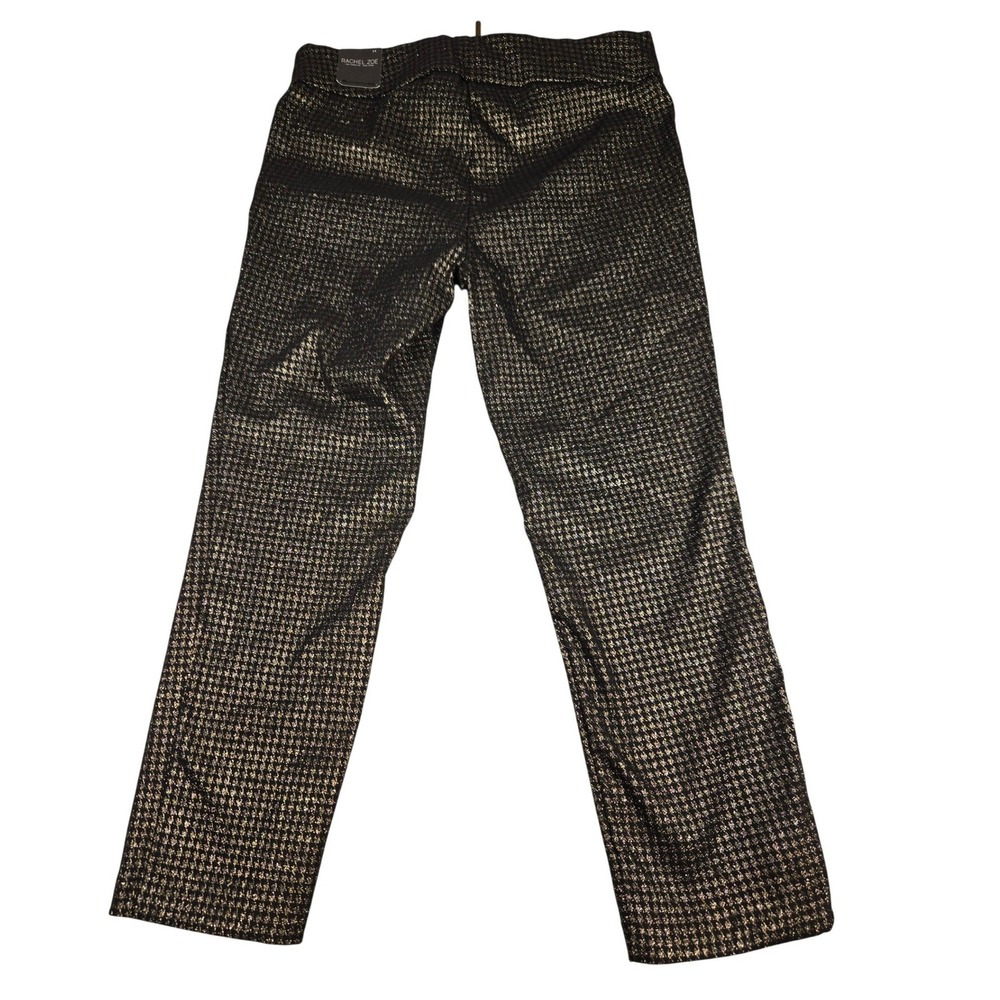 Rachel Zoe Womens Metallic Gold Black Houndstooth Slim Trousers Pants Size 14 - Picture 4 of 8